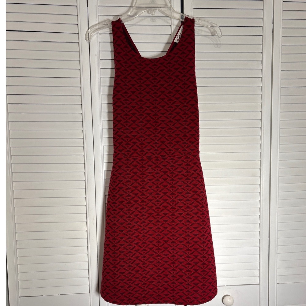 Hollister Red Geometric Knit Cross Back Skater Mini Dress Small
